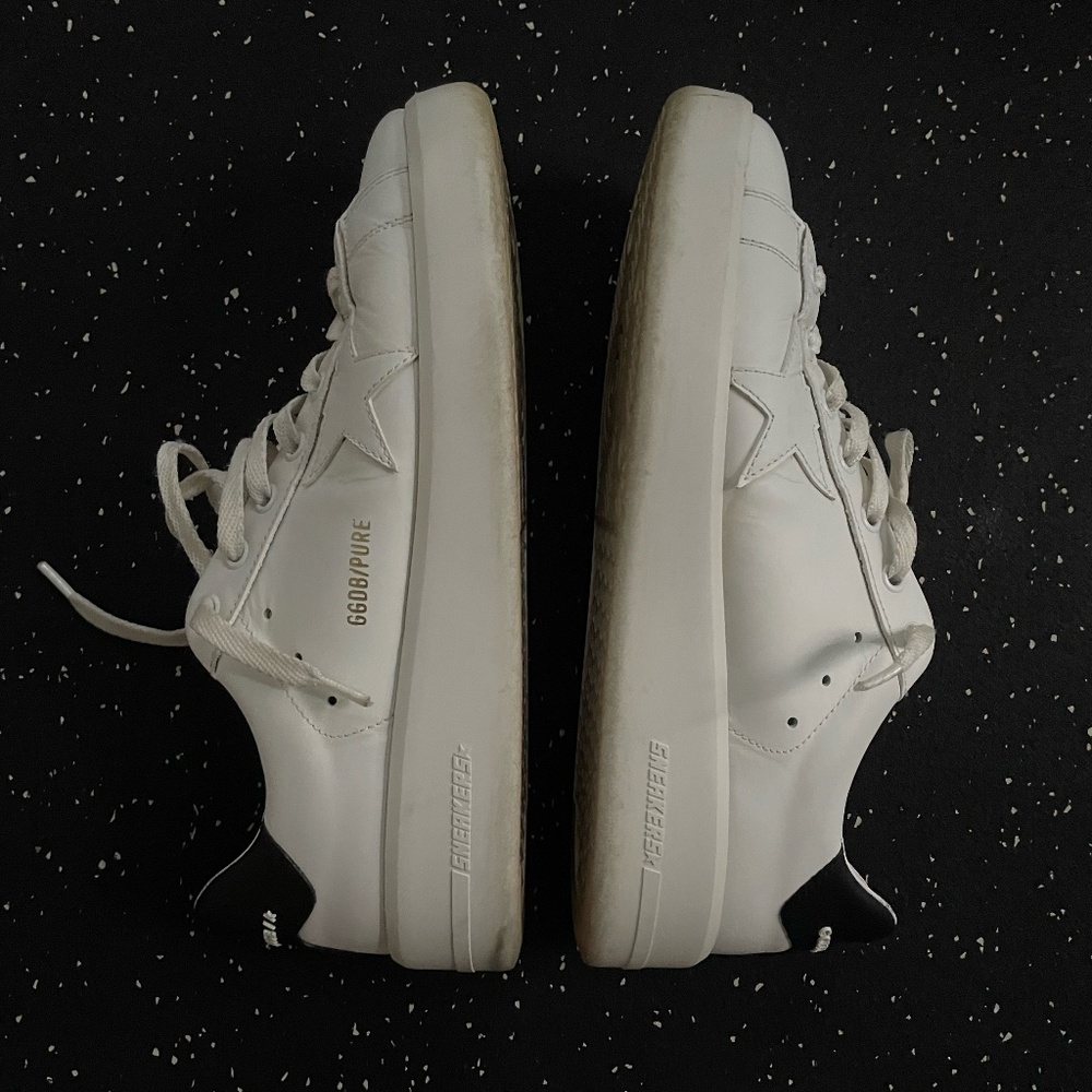 Golden Goose Sneakers, Women's Purestar with white leather star + black heel tab